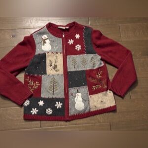 Croft & Barrow Burgundy and Gray Snowman Sweater